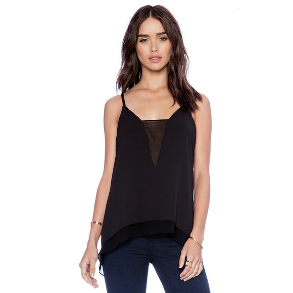 BCBGMAXAZRIA Black‎ Lyssa Top Tank Cami Layered Sleeveless V-Neck Women's Small - Picture 1 of 9